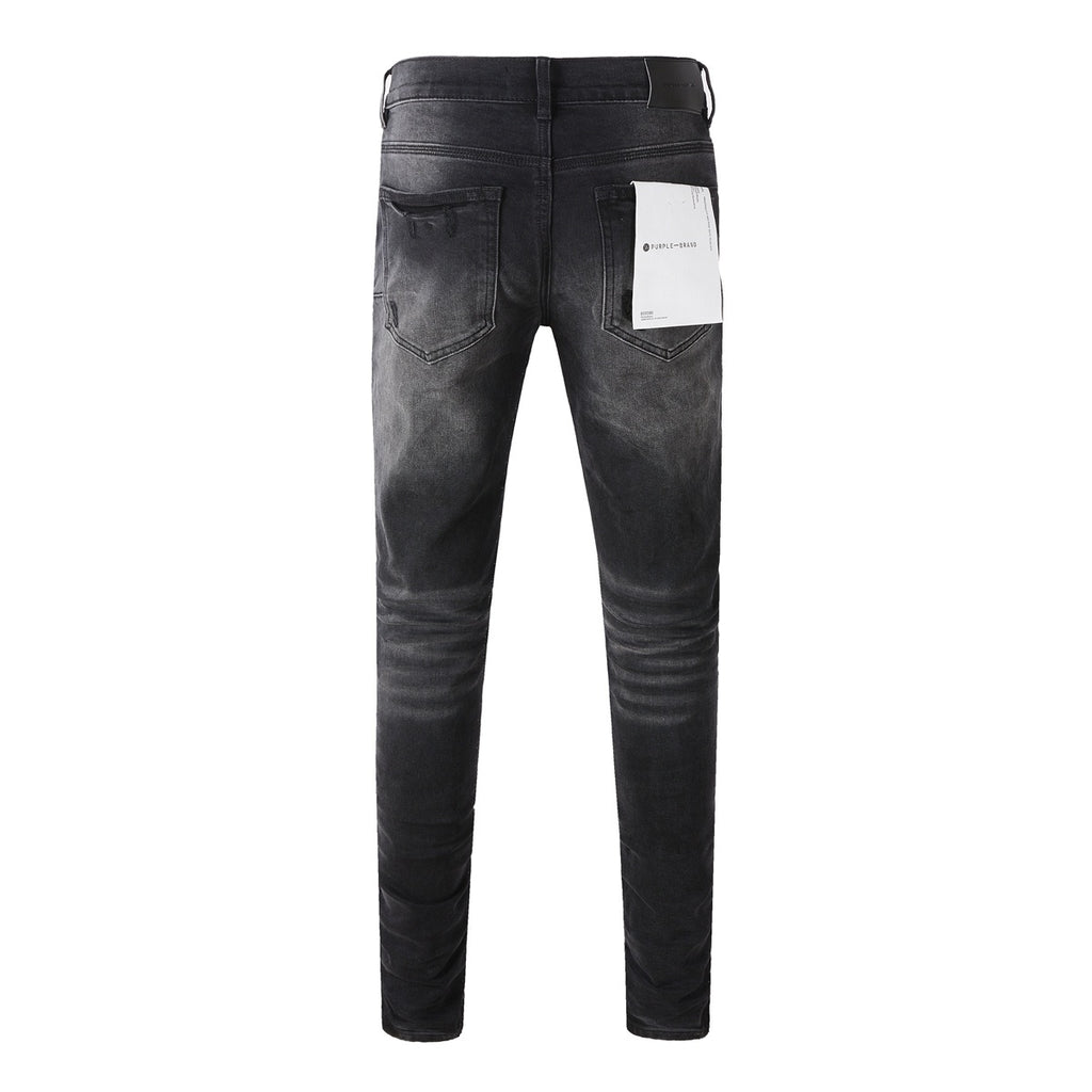 High Street Distressed Black Gray Destroyed Holes Stretch Slim Fit Ripped Jeans For Men