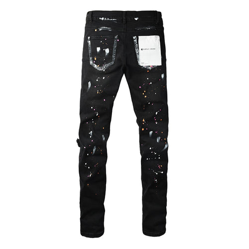 Men's Black Paint Splatter Distressed Skinny Jeans | Streetwear Ripped Slim Fit Denim Pants