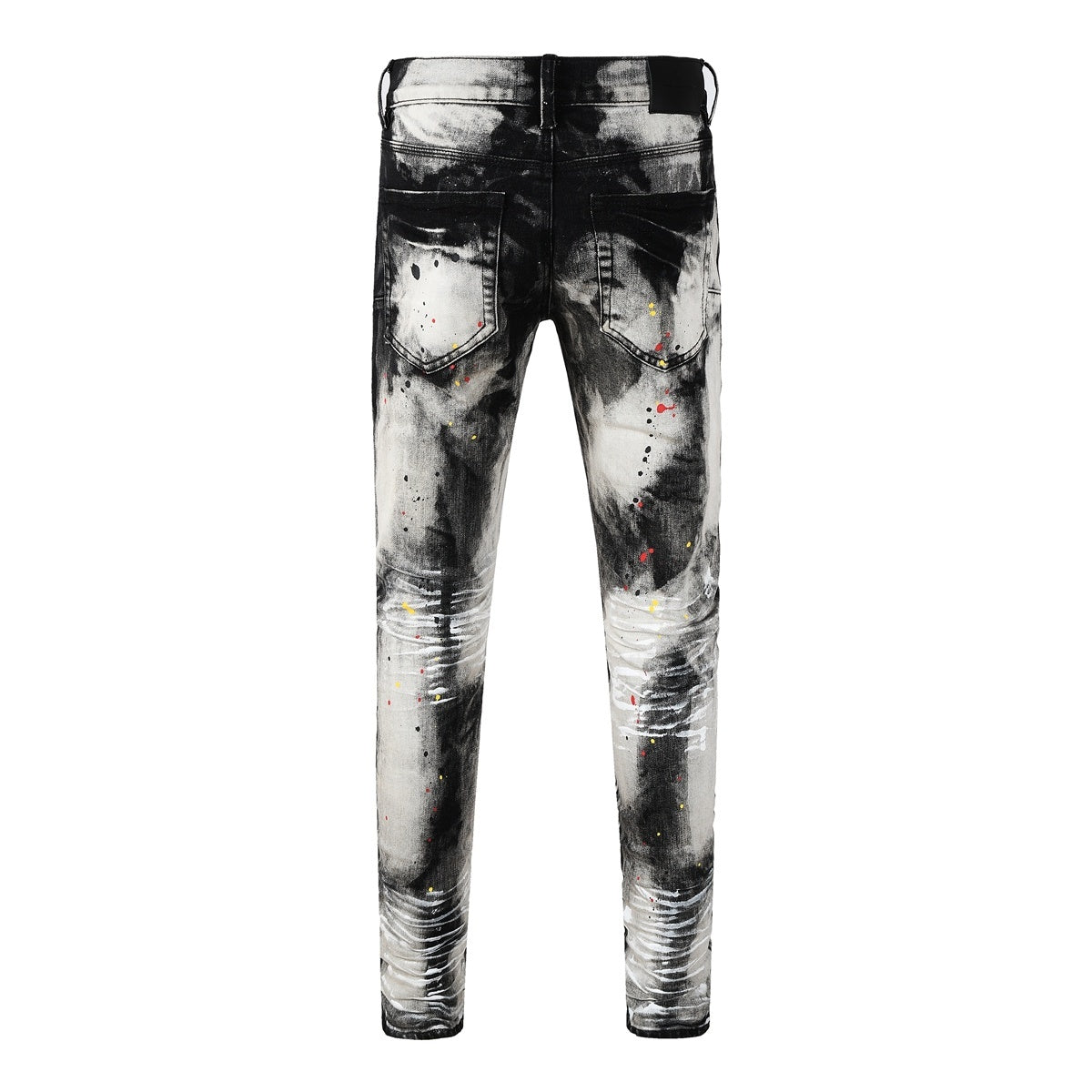 Men's Tie-Dye Graffiti Skinny Jeans with Ripped Holes & Button Fly