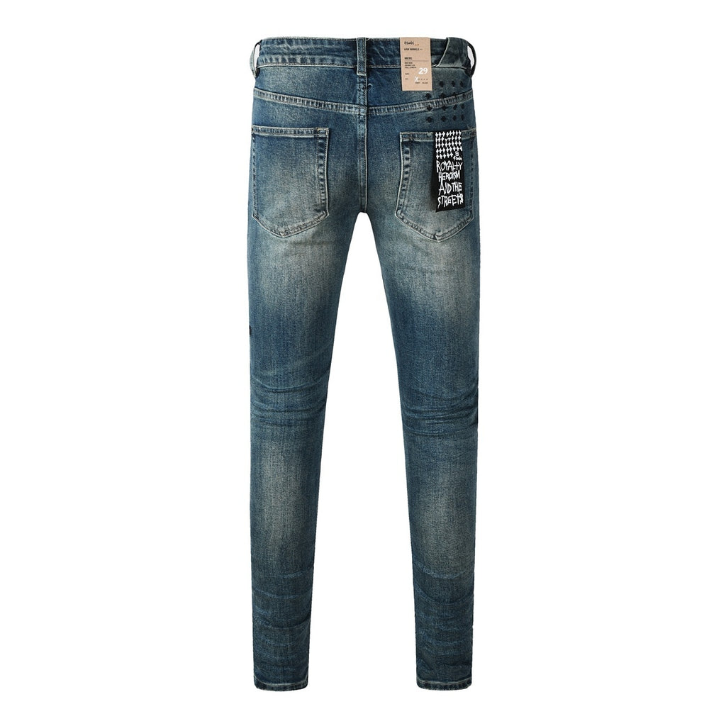 Men's Dark Vintage Wash Slim Skinny Jeans - Streetwear Denim