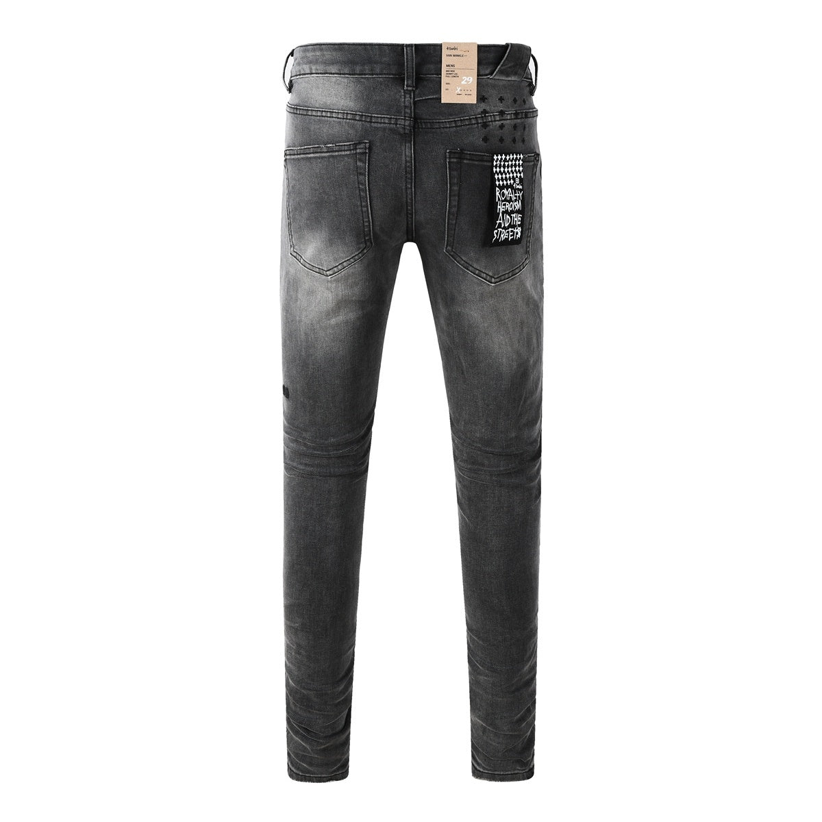 Men's Ksubi-Style Black Distressed Rhinestone Skinny Jeans