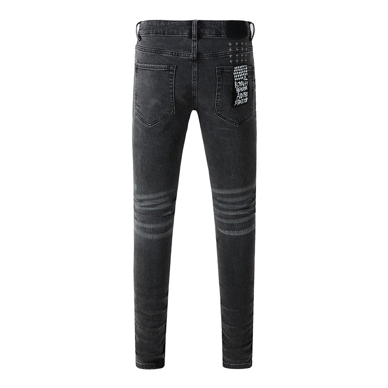 Men’s Ksubi Style Faded Black Washed Slim Fit Skinny Denim Jeans Streetwear