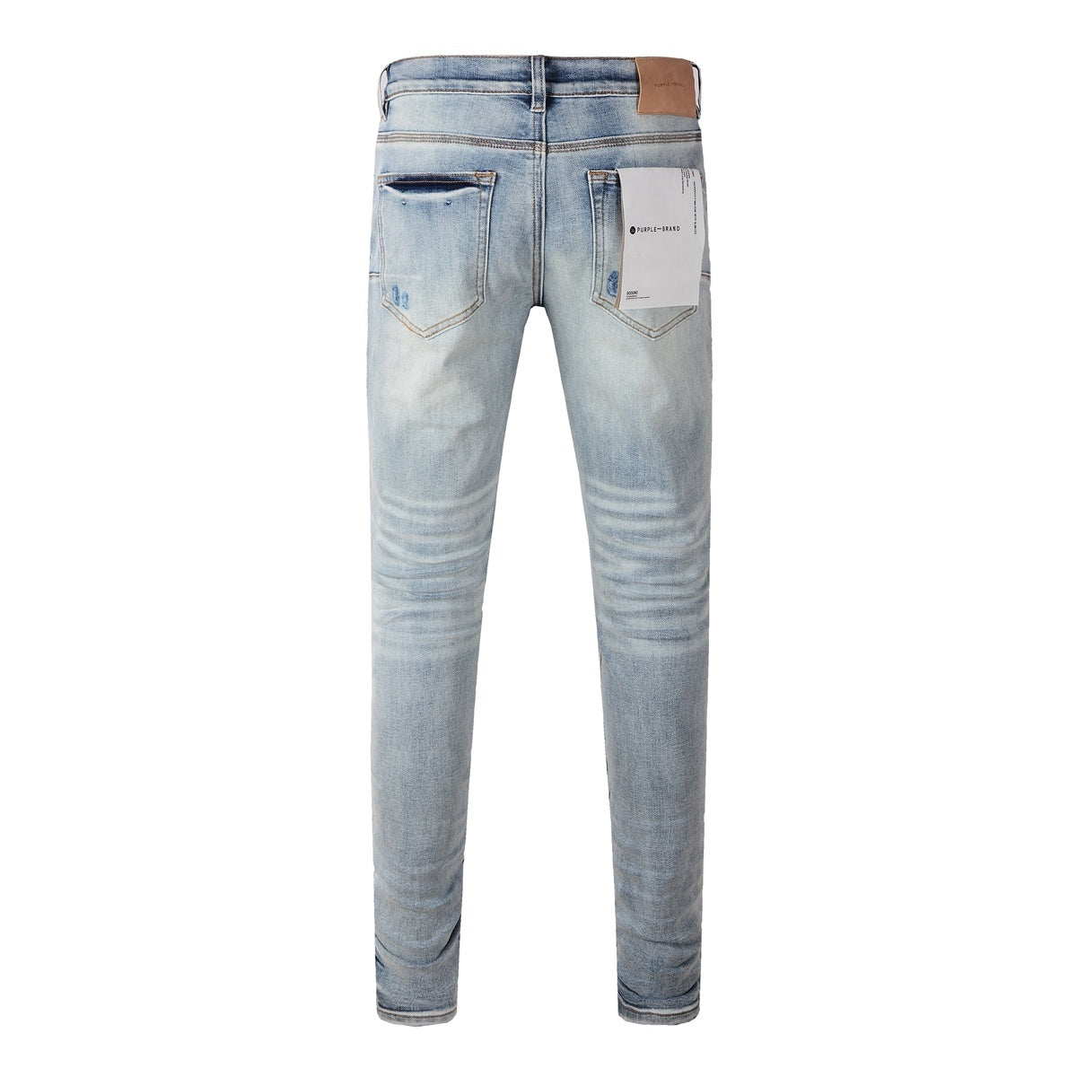 Men's Slim Fit Streetwear Distressed Light Blue Destroyed Holes Patchwork Stretch Ripped Jeans