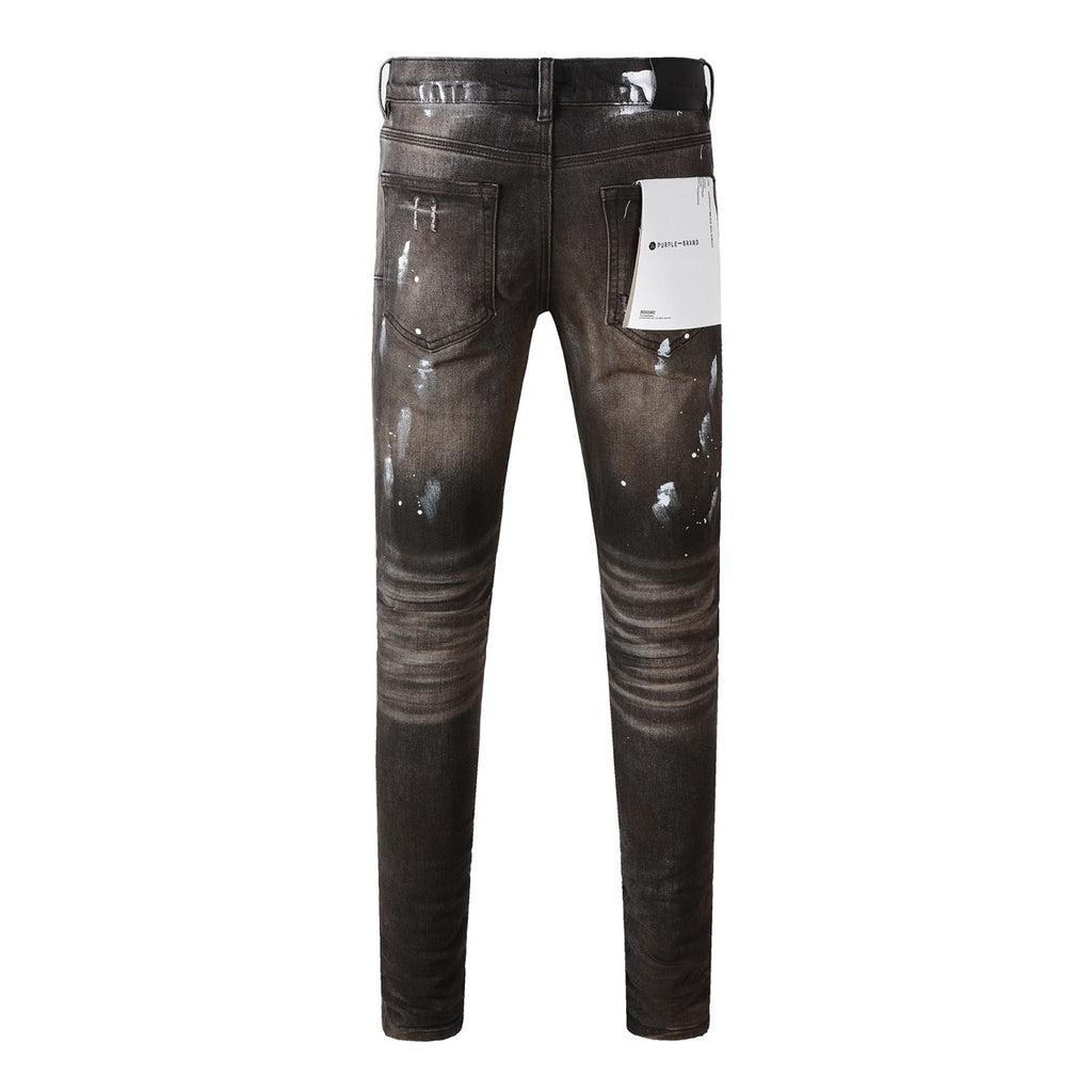 Men's High Street Distressed Damaged Holes Stretch Slim Fit Spray Painted Ripped Jeans