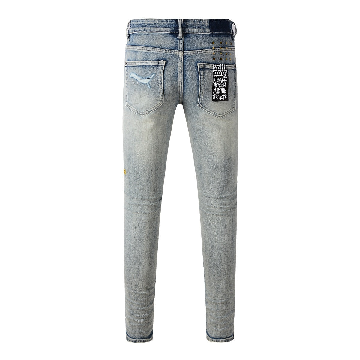 Men's Faded Light Wash Subtle Distressed Skinny Jeans - Stretch Denim