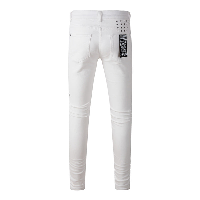 Men’s White Slim Fit Jeans Stretch Skinny Denim Pants Street Style Casual Trousers