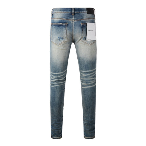 Men's Distressed Blue Stretch Skinny  Ripped Jeans Slim Fit Denim