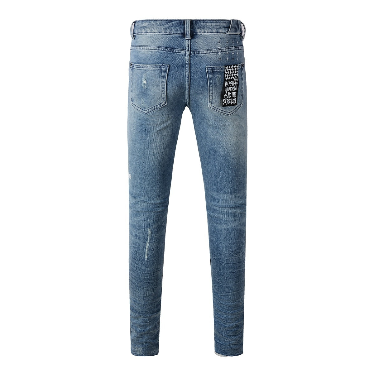 Men's Light Wash Multi-Patch Distressed Skinny Jeans - Stretch Denim