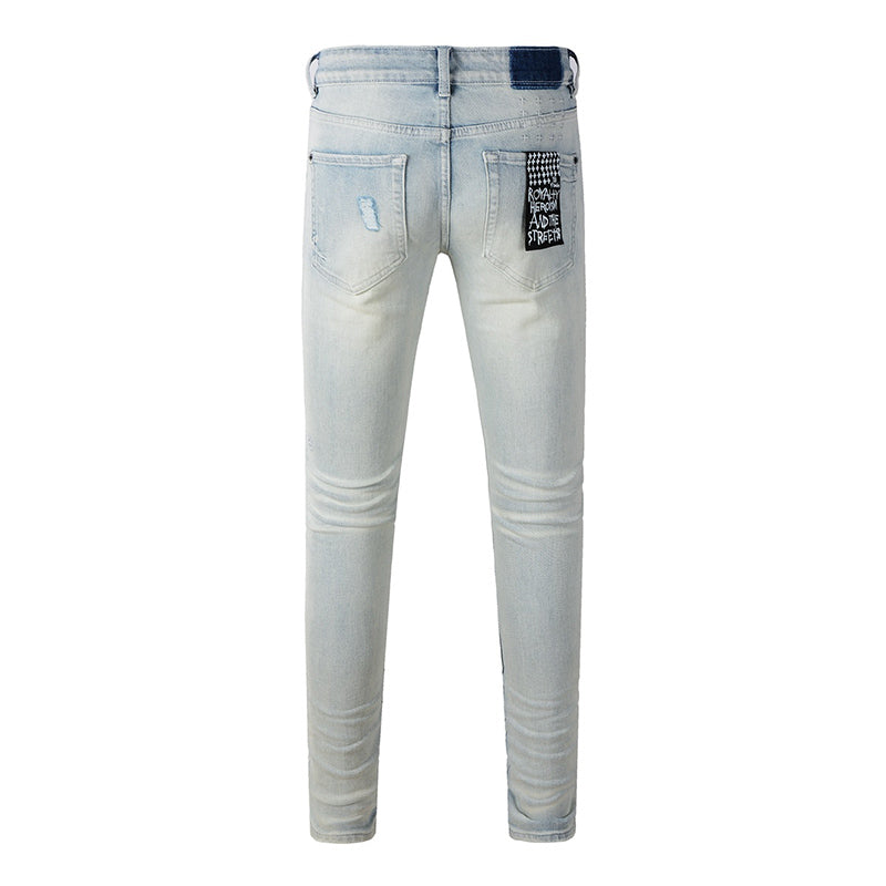 Men’s Light Wash Distressed Skinny Jeans - Streetwear Denim