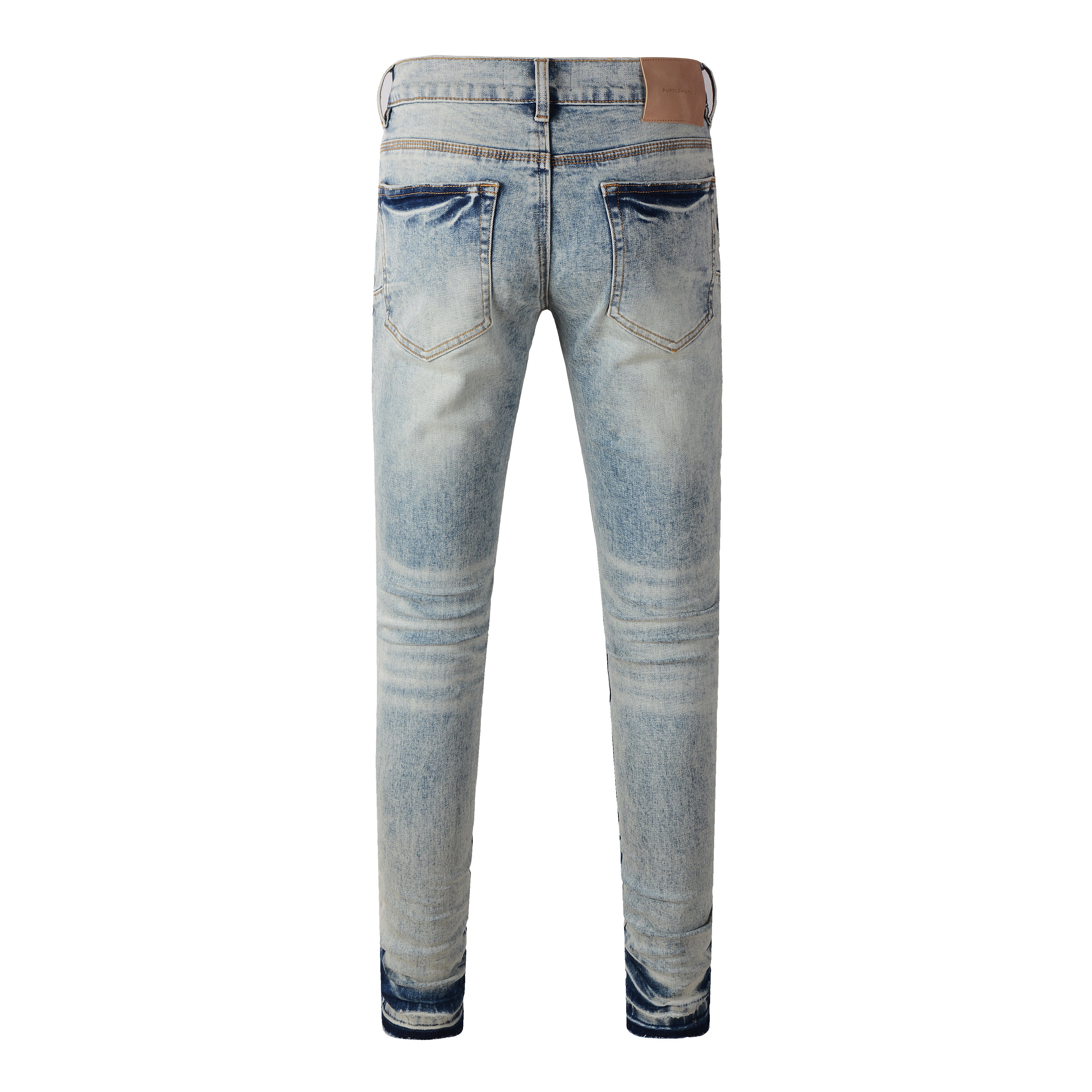 Men's Distressed Light Indigo Skinny Jeans with Ripped Holes & Button Fly