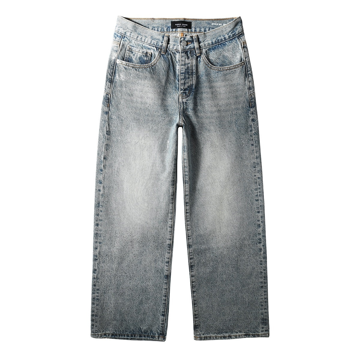 Men's Loose Distressed Blue Baggy Jeans with Coated Finish, Ripped Details & Stretch Fit