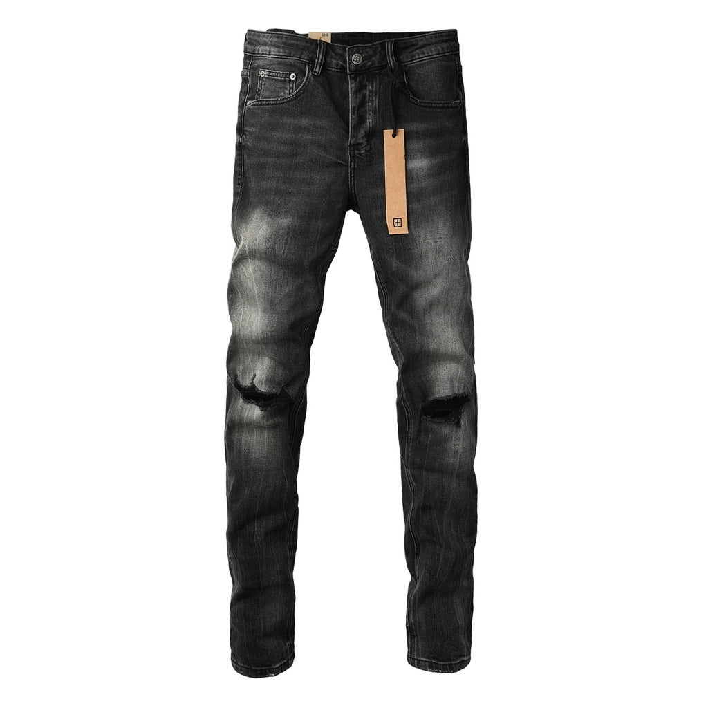 Men’s Black Washed Skinny Jeans - Knee Ripped Streetwear Denim