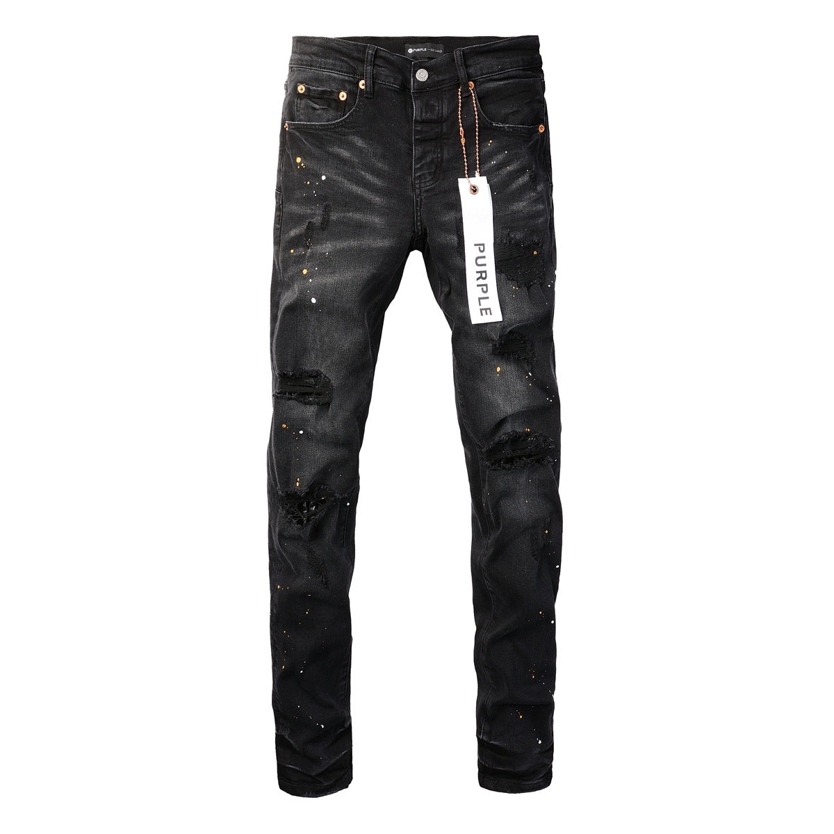 Men's Streetwear Slim Fit Distressed Black Damaged Holes Stretch Ripped Jeans
