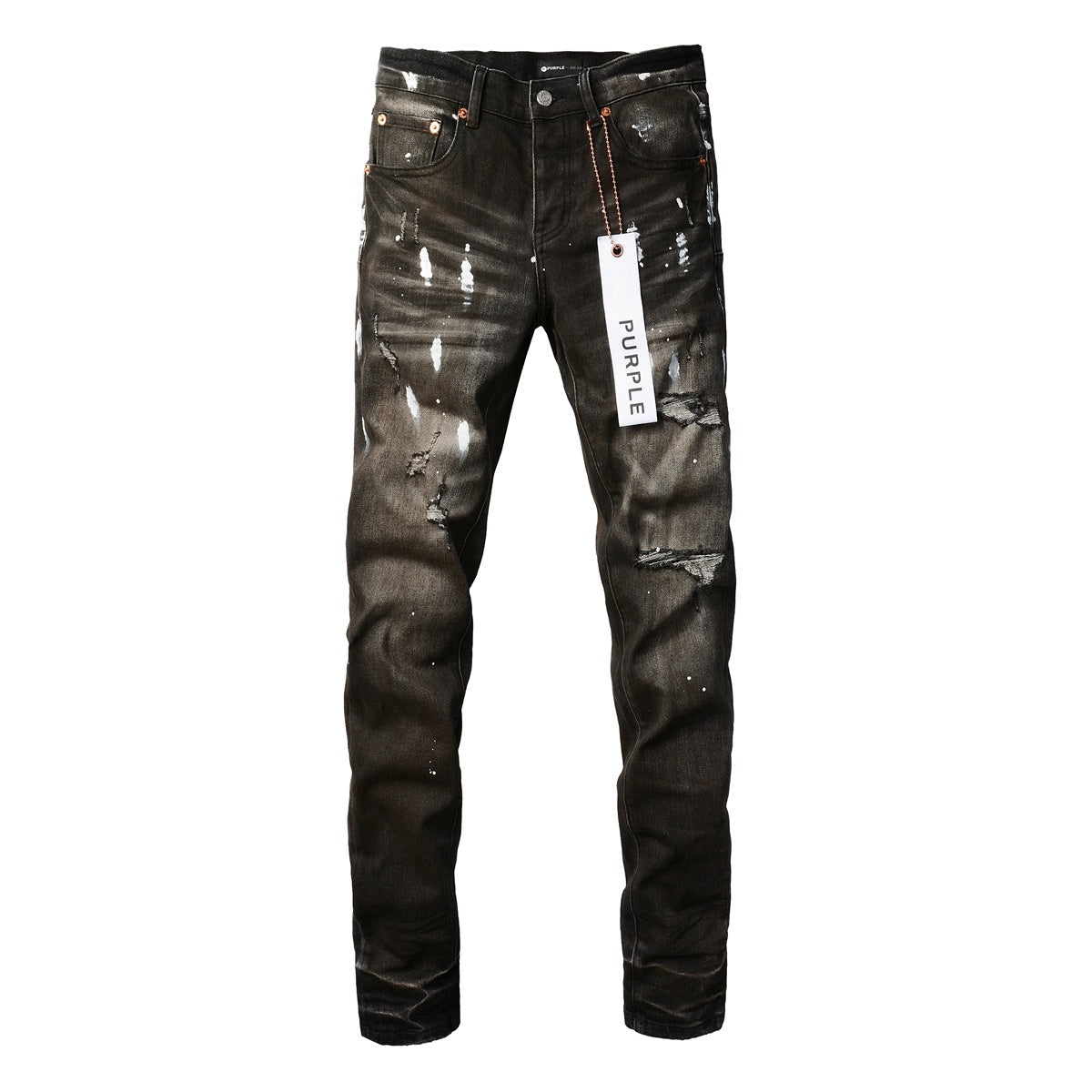 Men's High Street Distressed Damaged Holes Stretch Slim Fit Spray Painted Ripped Jeans