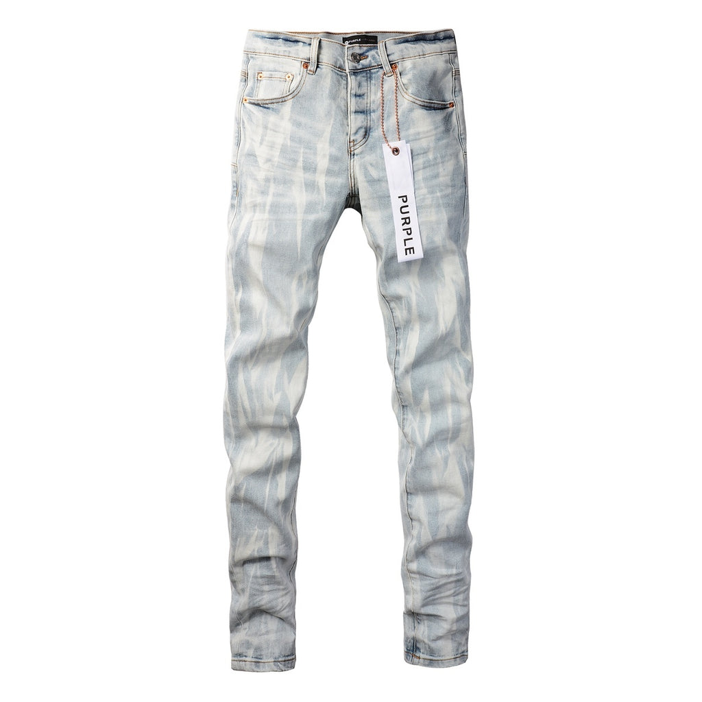 Men's High Street Distressed Washed Light Blue Stretch Slim Fit Ripped Jeans