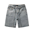 Men's Distressed Vintage Blue Denim Shorts with Rhinestones & Ripped Detailing