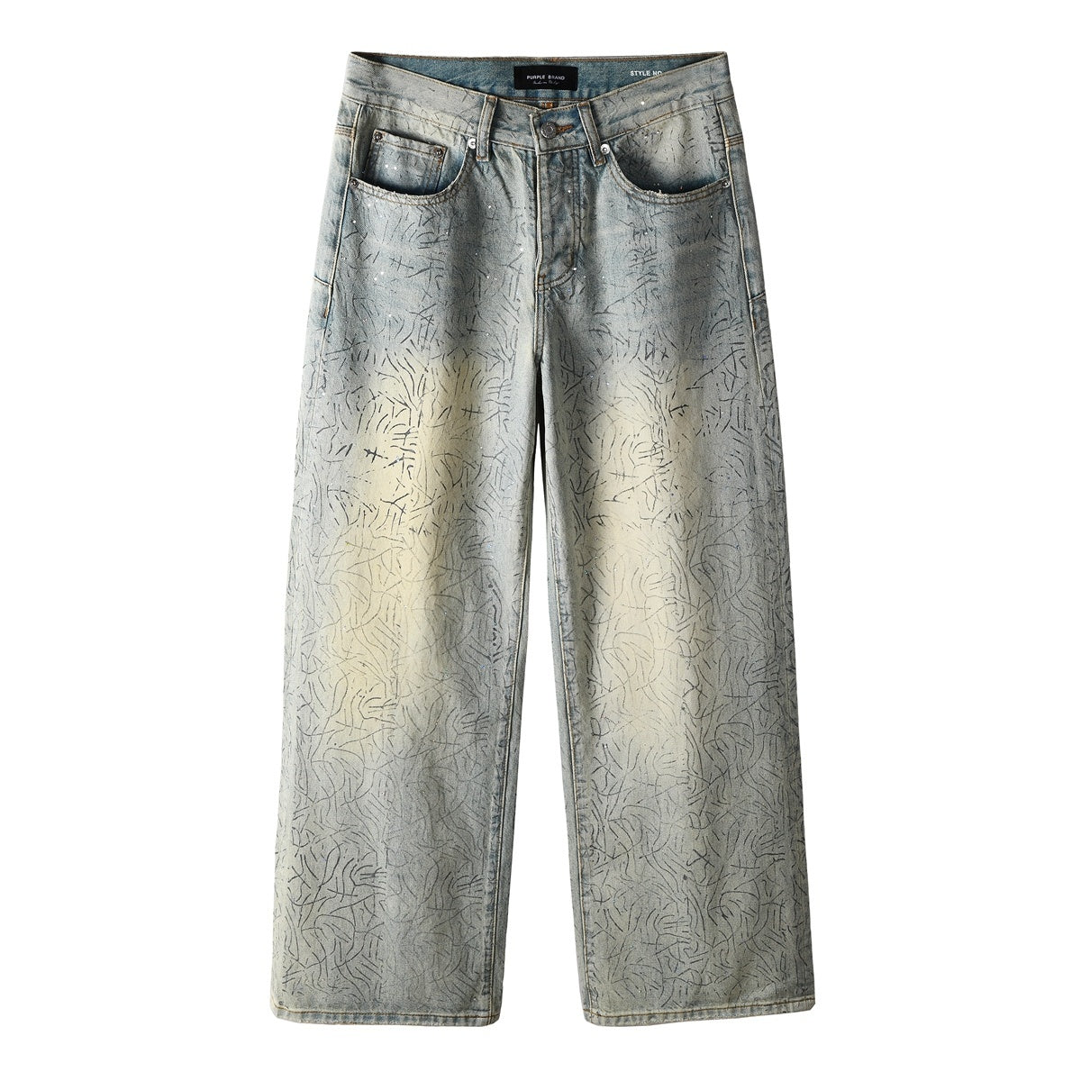Men's Washed Distressed Blue Baggy Jeans with Rhinestones & Loose Fit