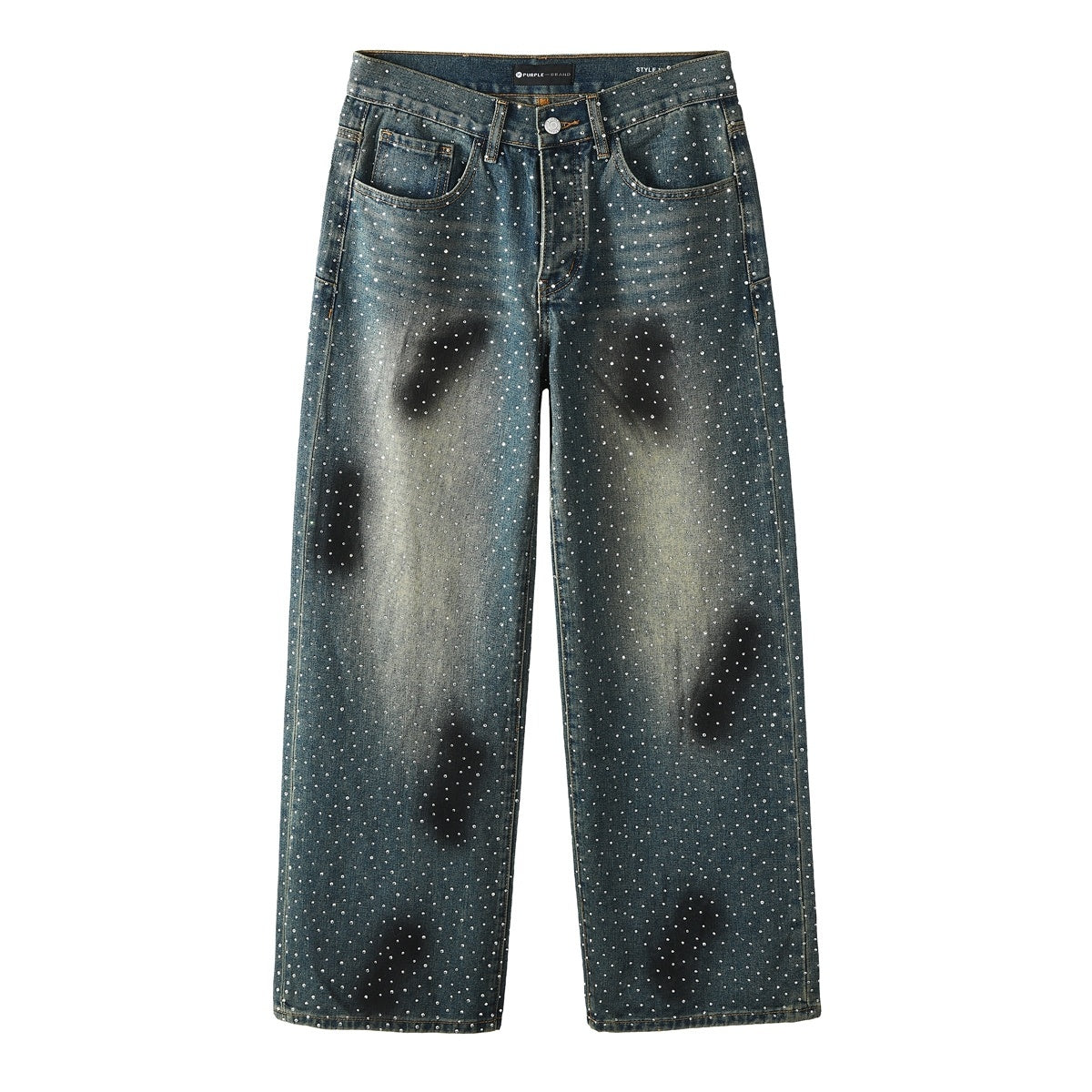 Men's & Women's High Street Baggy Distressed Blue Jeans with Rhinestones & Loose Fit