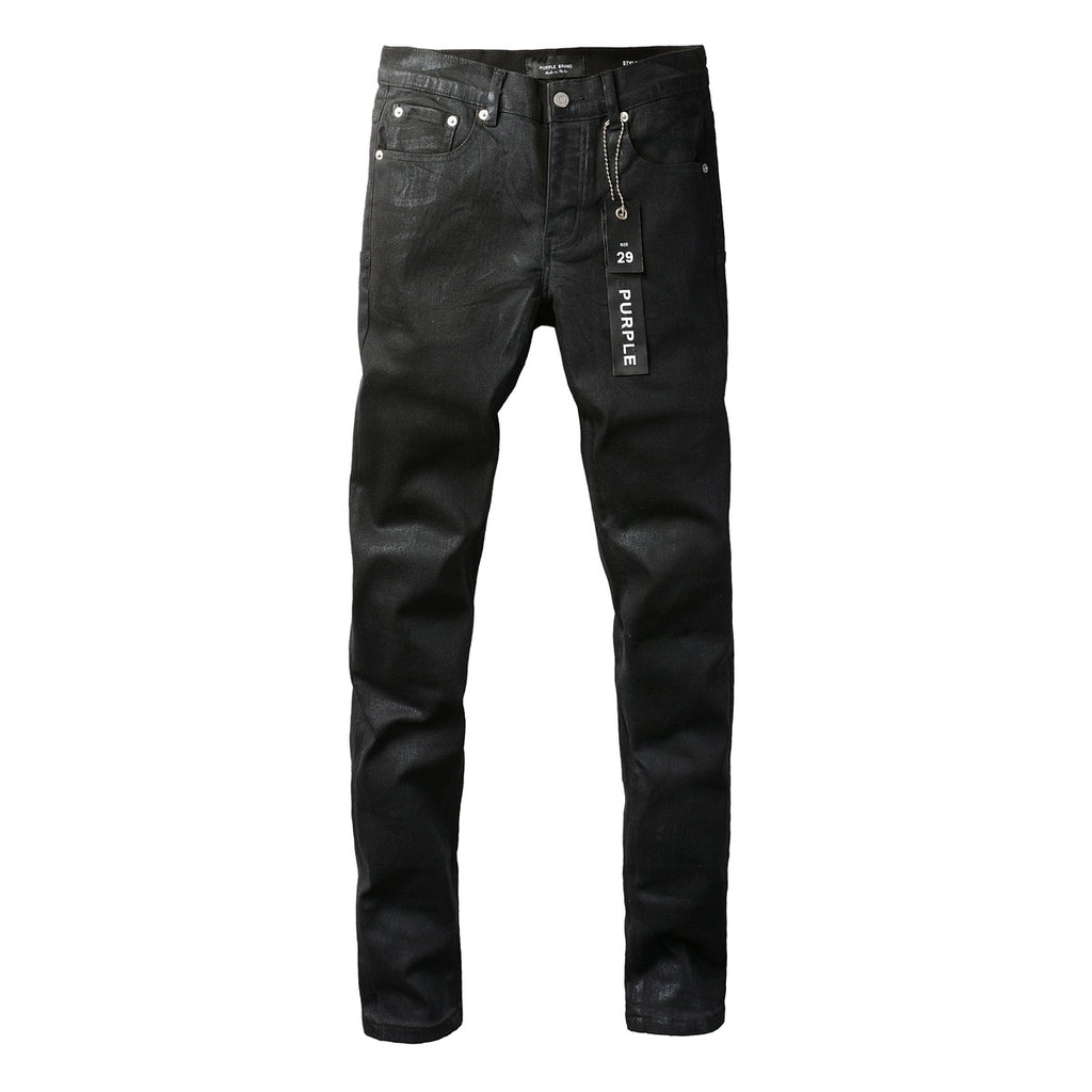 Men's Trendy Black Denim Coated Jeans - Slim Fit Distressed High Street Jeans