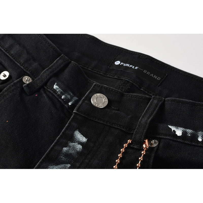 Men's Black Paint Splatter Distressed Skinny Jeans | Streetwear Ripped Slim Fit Denim Pants