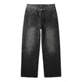 Men's High Street Fashion Black Distressed Baggy Jeans with Rhinestone Detailing & Loose Fit