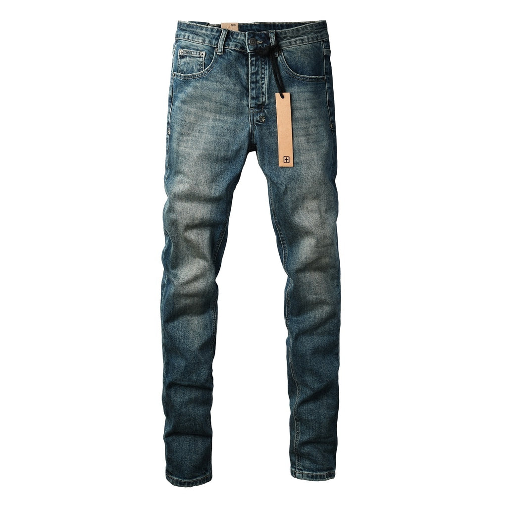 Men's Dark Vintage Wash Slim Skinny Jeans - Streetwear Denim