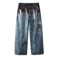 Men's Distressed Blue Coated Baggy Jeans with Graffiti Design & Stretch Fit