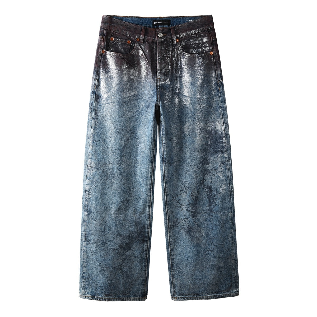 Men's Distressed Blue Coated Baggy Jeans with Graffiti Design & Stretch Fit