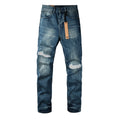 Men’s Vintage Blue Baggy Jeans - Distressed Knee Patch Denim