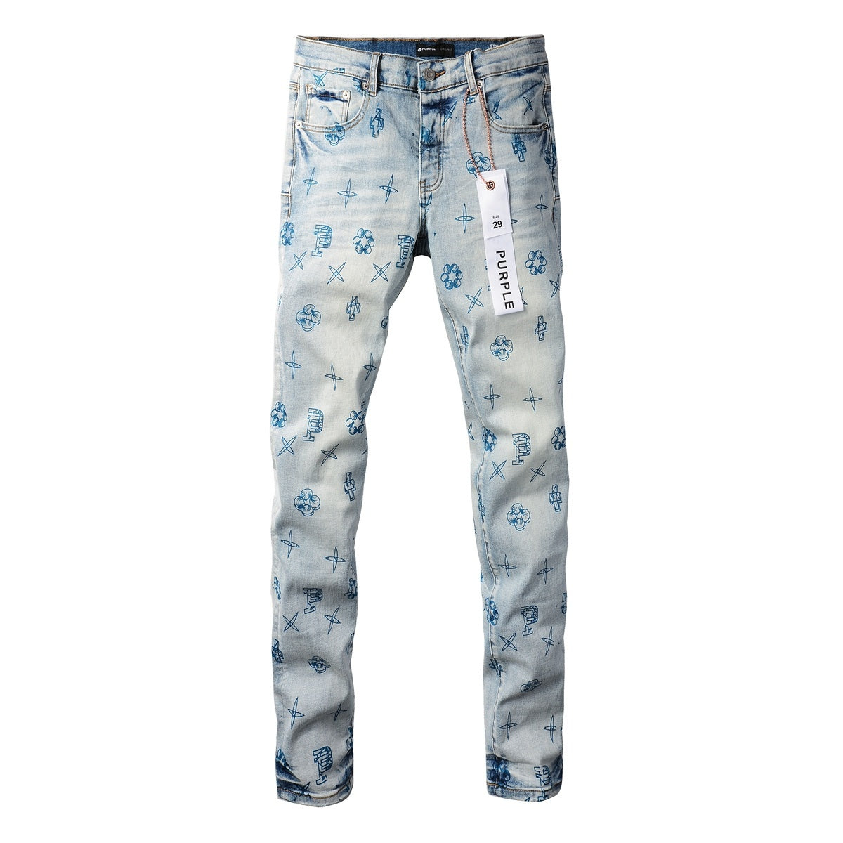 High Street Distressed Blue Laser Patterns Stretch Skinny Ripped Jeans