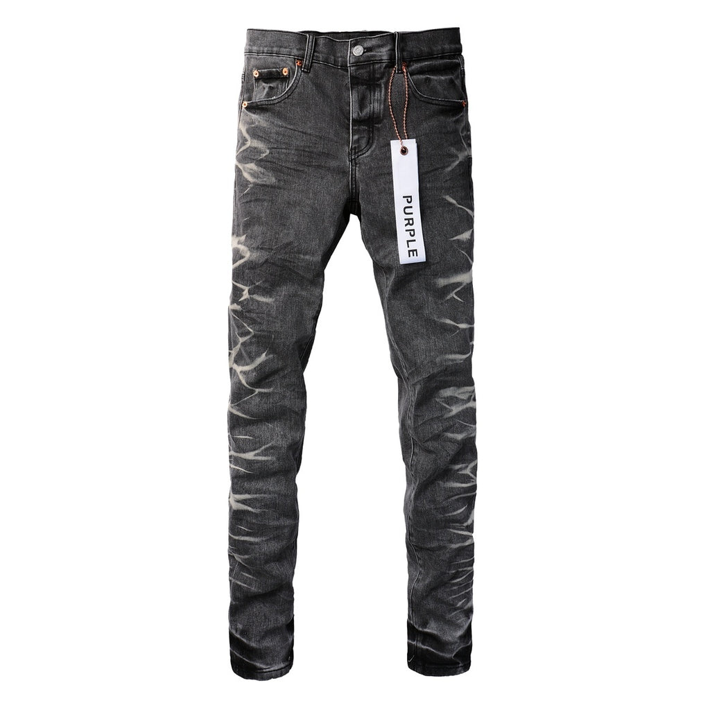 Men's Slim Fit Distressed Gray Stretch Ripped Jeans