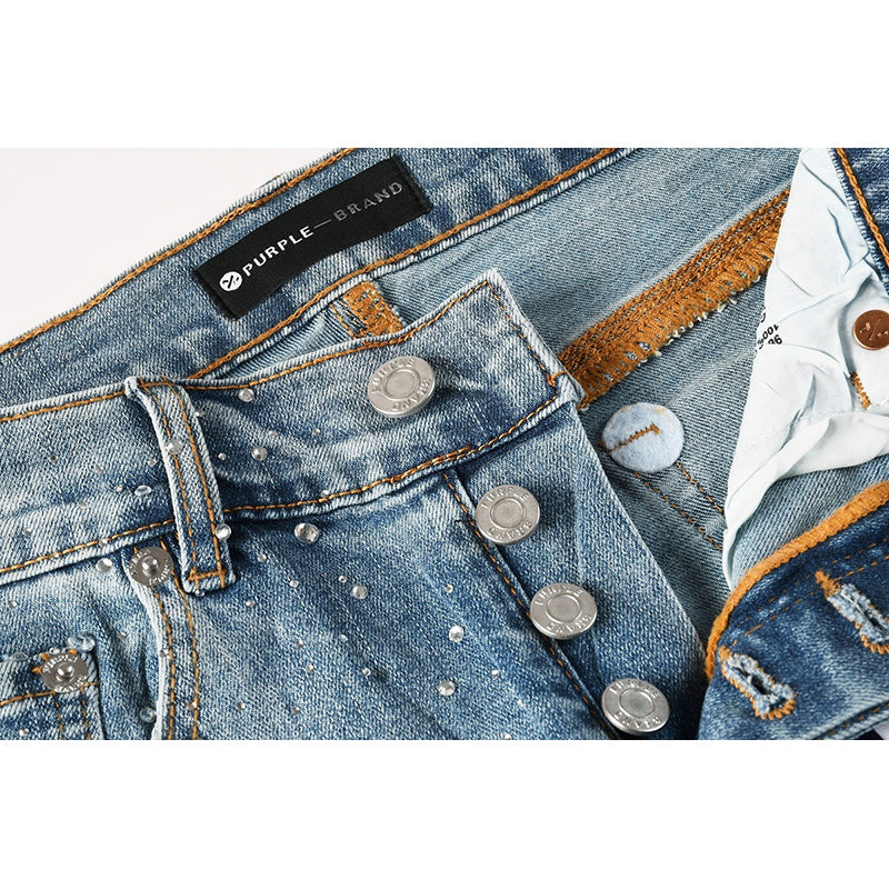 Men's Light Wash All-Over Rhinestone Skinny Jeans | Streetwear Slim Fit Embellished Denim Pants