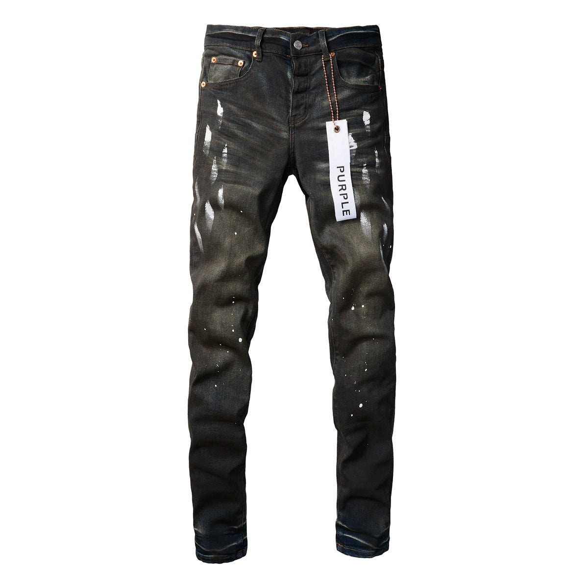 Men's High Street Distressed Black Spray Painted Stretch Slim Fit Ripped Jeans