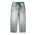 Men’s Light Wash Baggy Jeans - Cross Embroidered Loose Denim