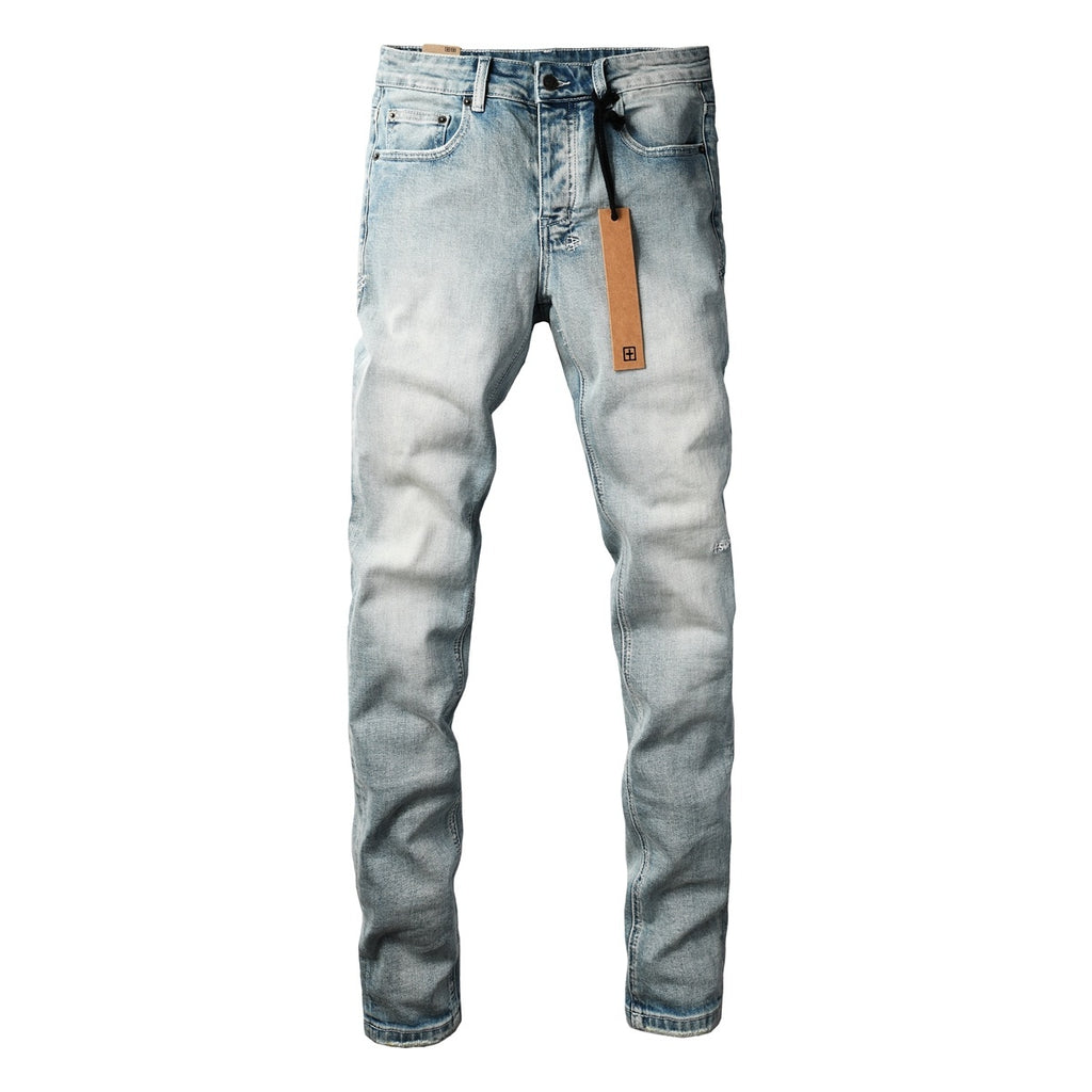 Men's Light Wash Slim Skinny Jeans - Vintage Streetwear Denim
