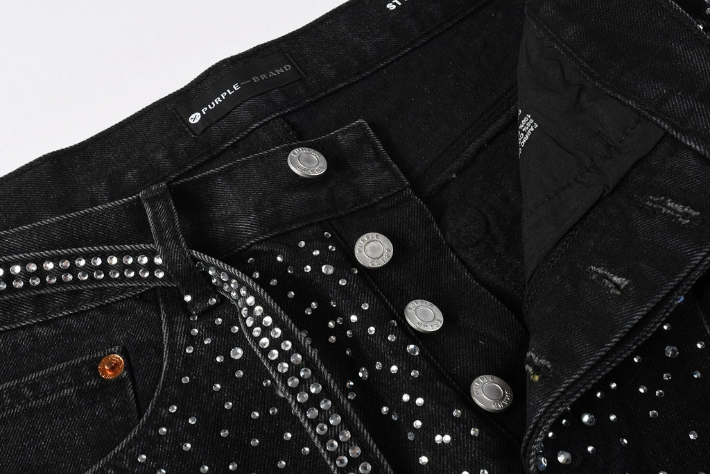 Black Baggy Jeans with Rhinestones & Loose Fit - Purple Brand