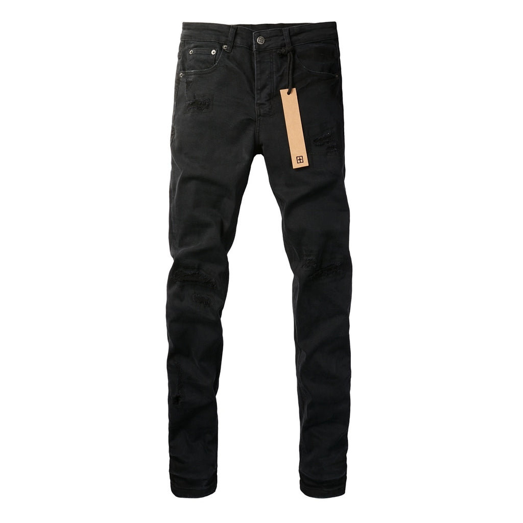 Men's Black Subtle Distressed Skinny Jeans - Stretch Denim Pants