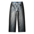 Men's Blue Coated Baggy Jeans with Wide Leg, Loose Fit & Stretch Denim