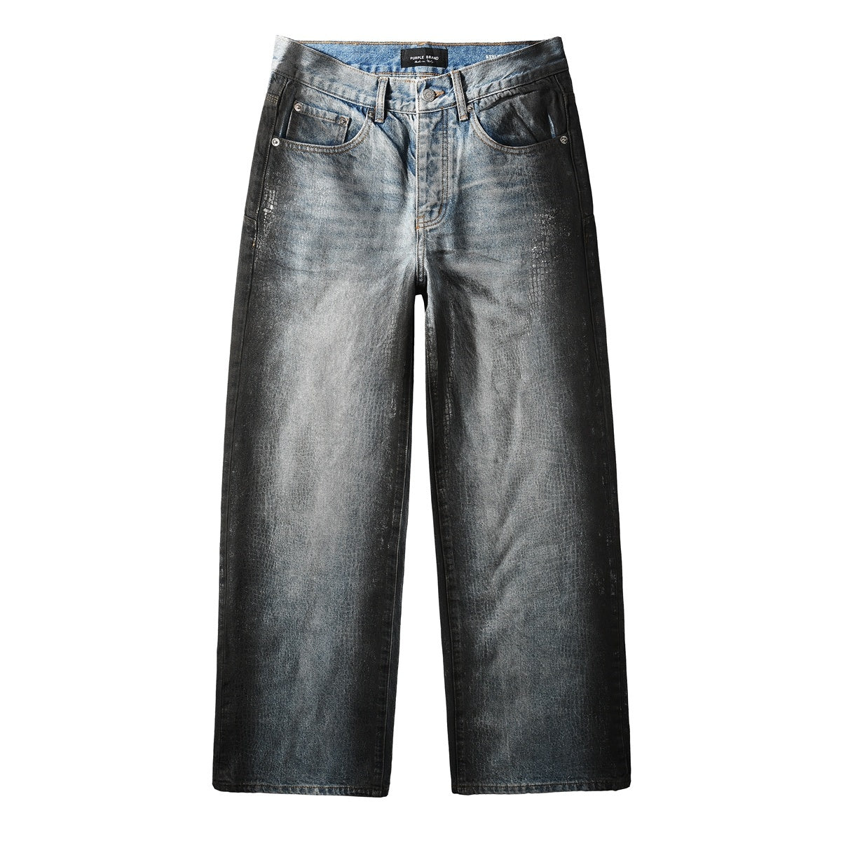 Men's Blue Coated Baggy Jeans with Wide Leg, Loose Fit & Stretch Denim