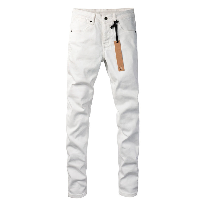 Men’s White Slim Fit Jeans Stretch Skinny Denim Pants Street Style Casual Trousers