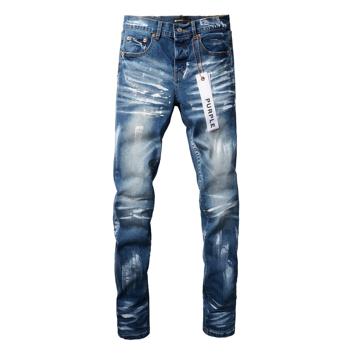 Men's High Street Distressed Classic Blue Graffiti Painted Stretch Skinny Ripped Jeans