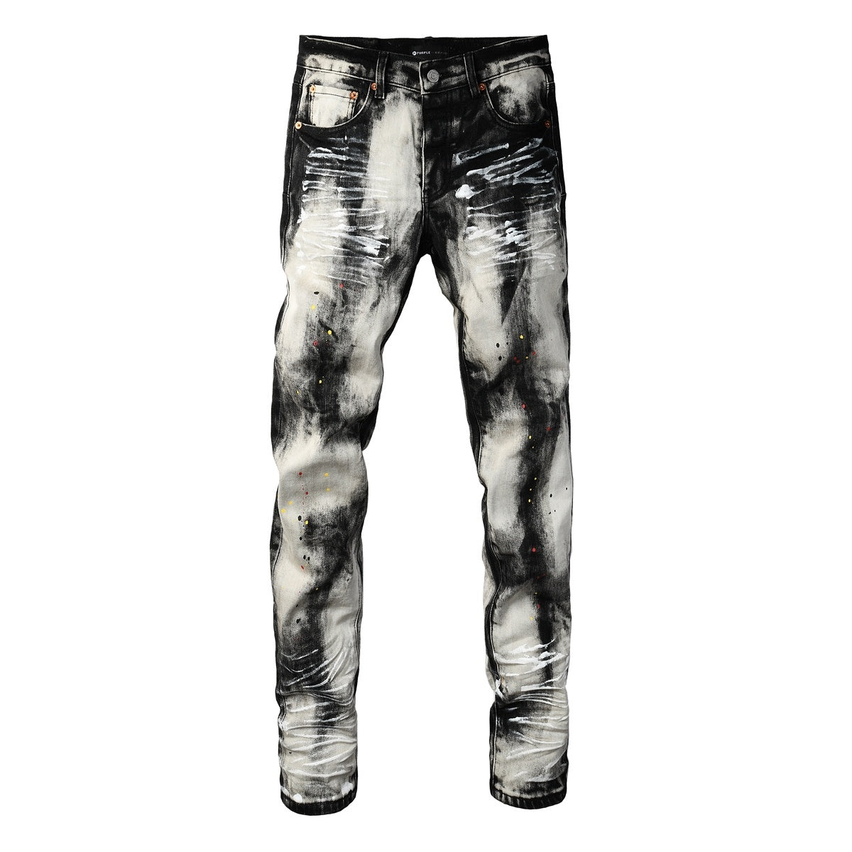 Men's Tie-Dye Graffiti Skinny Jeans with Ripped Holes & Button Fly