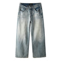 High-Quality Distressed Blue Wide Leg Jeans for Men & Women with Loose Fit & Stretch Denim