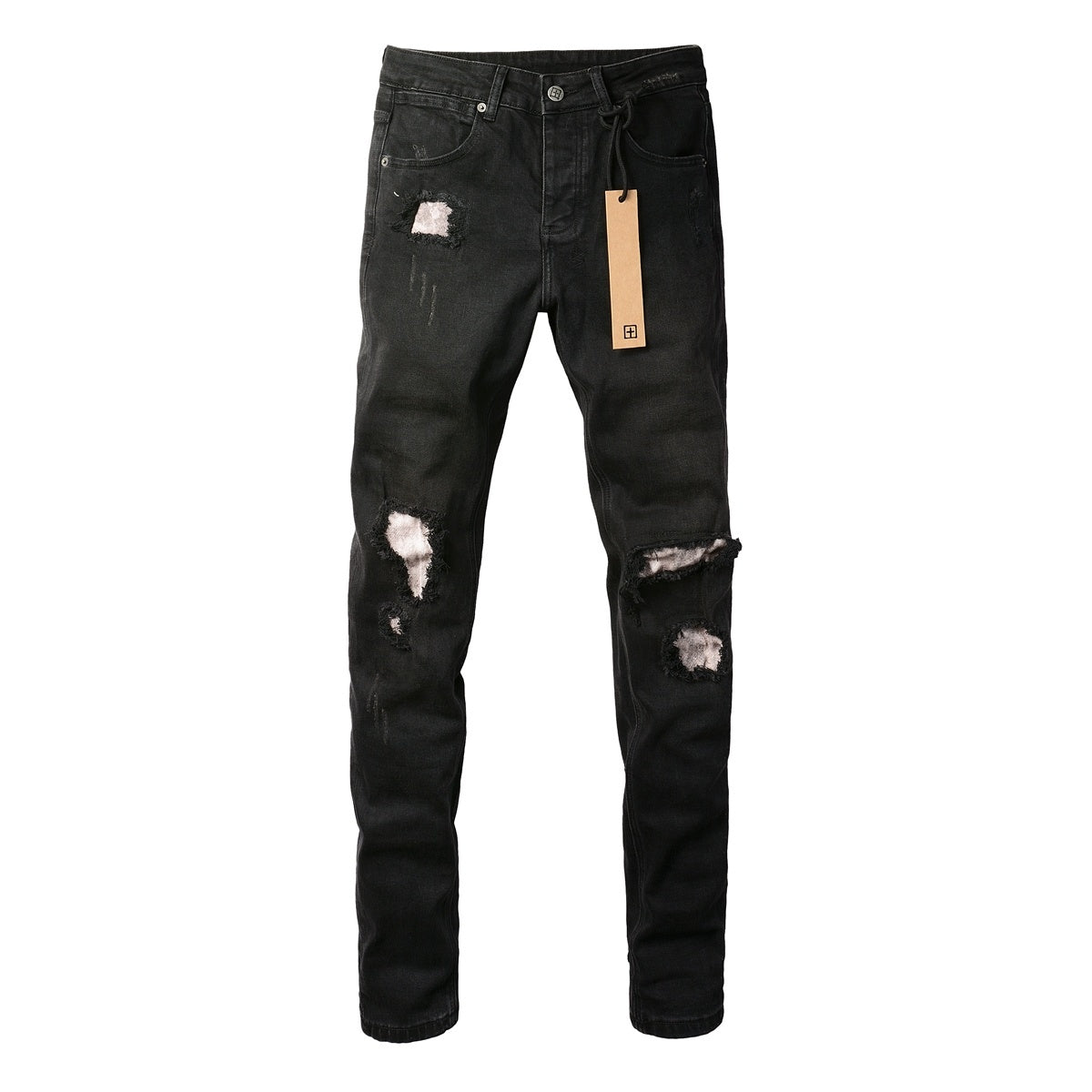 Men's Black Distressed Skinny Jeans - Ripped Stretch Denim Pants