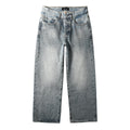 Men's Loose Distressed Blue Baggy Jeans with Coated Finish, Ripped Details & Stretch Fit
