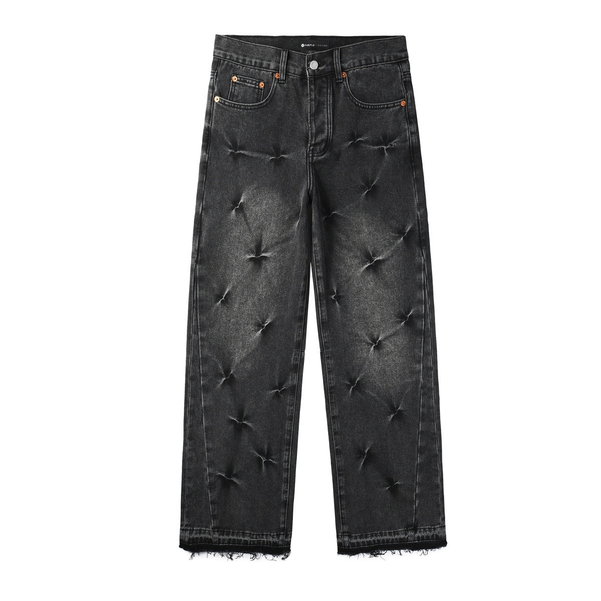 Men's Distressed Black Gray Loose Fit Jeans with Ripped Holes & Button Fly