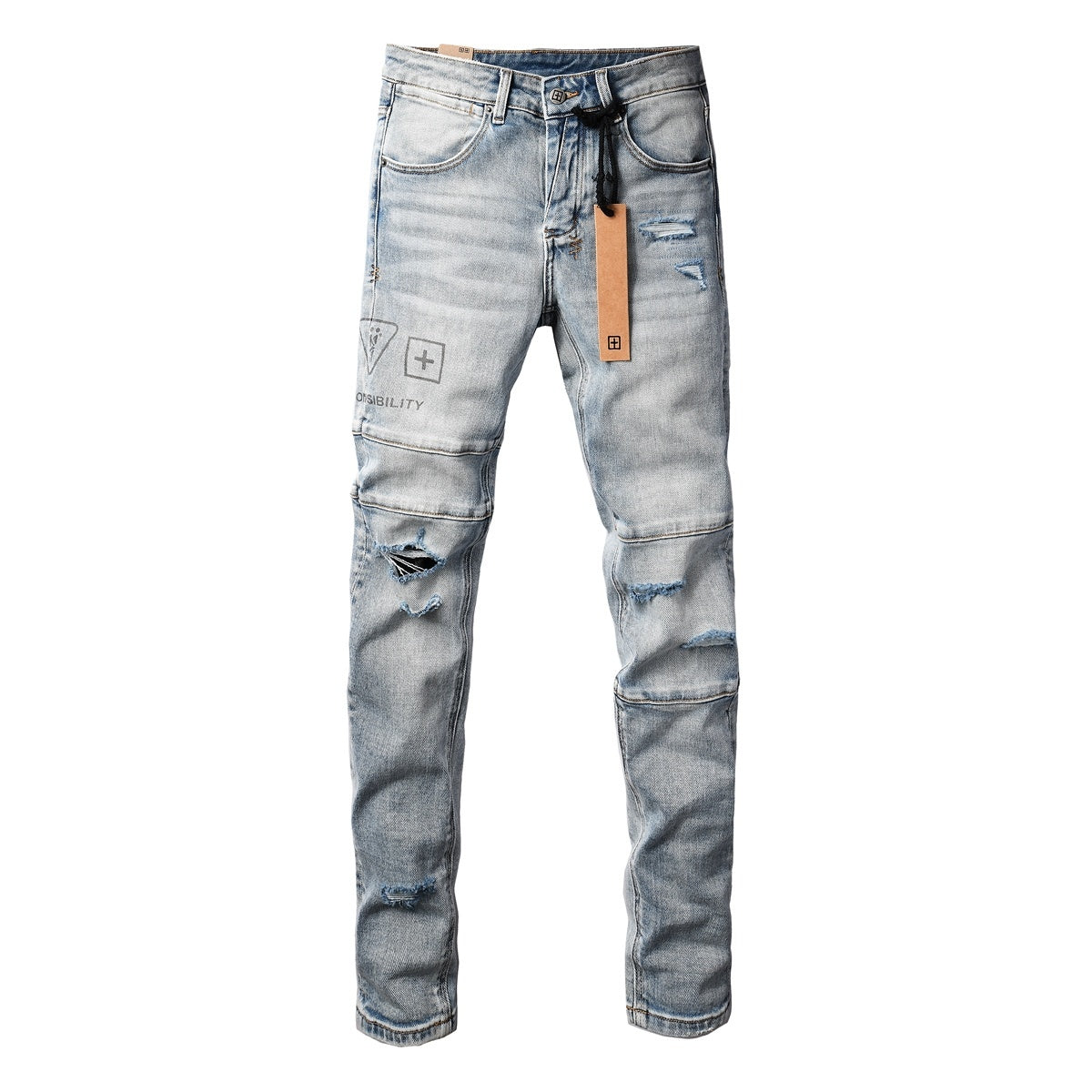 Men’s Light Wash Biker Skinny Jeans - Distressed Street Denim