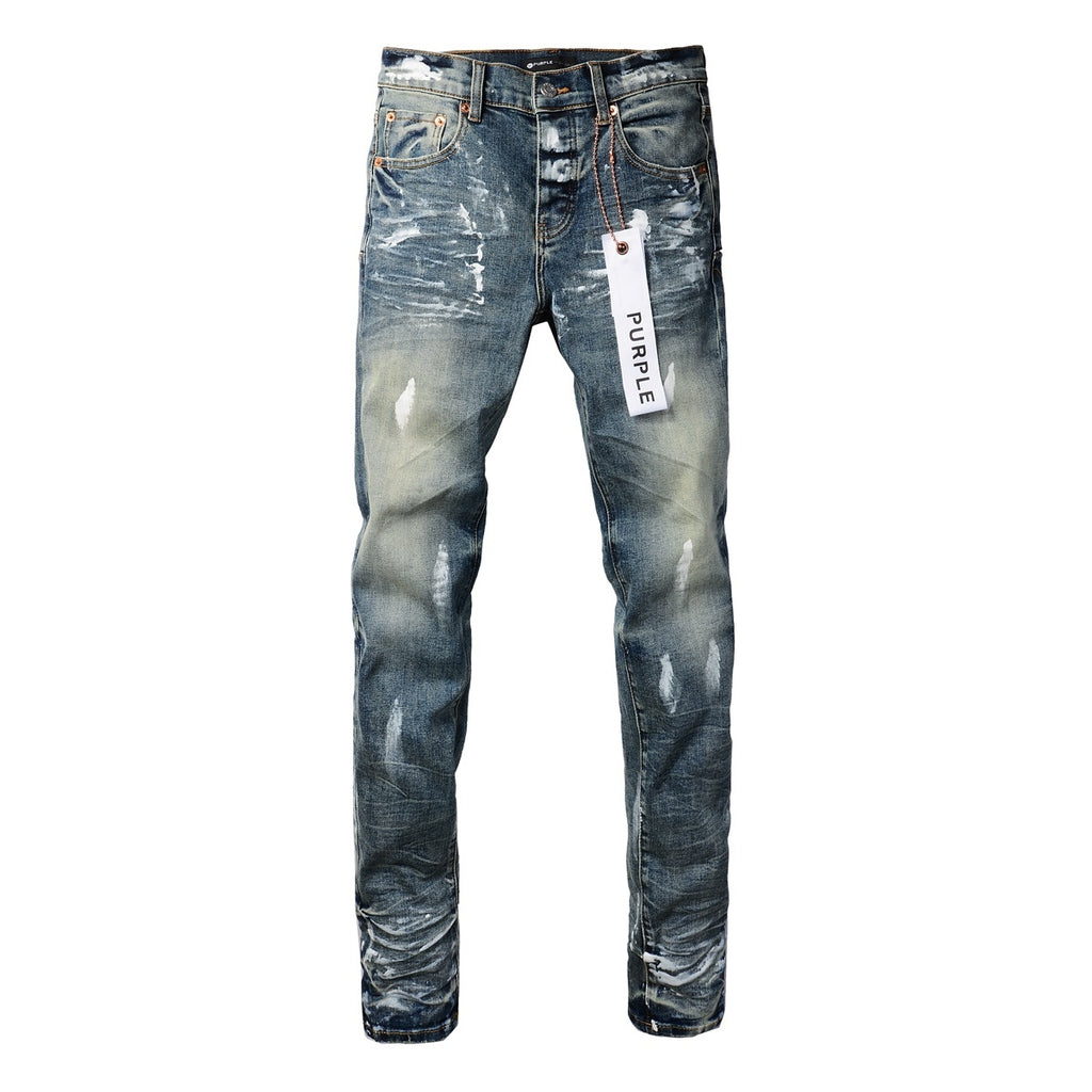 Men's High Street Distressed Blue Graffiti Stretch Skinny Ripped Jeans