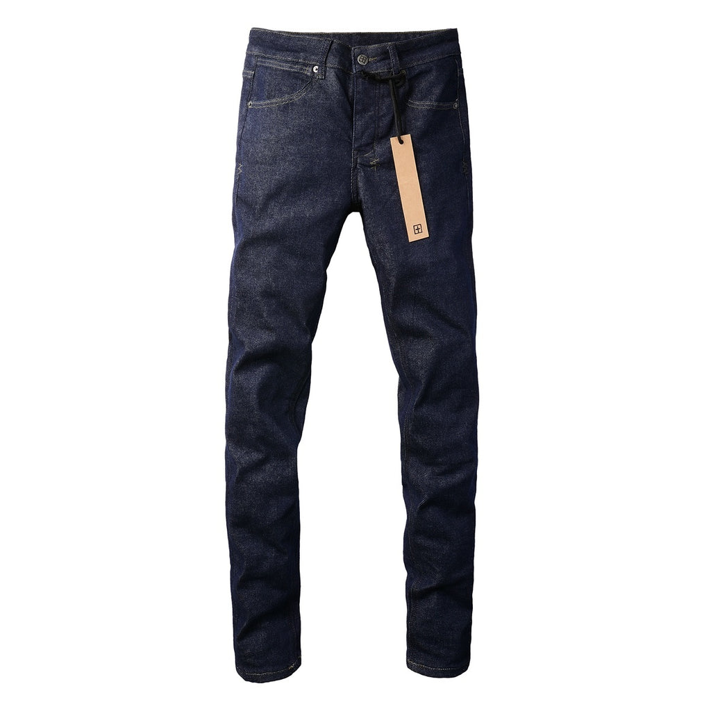 Men's Raw Indigo Dark Wash Slim-Fit Stretch Jeans - Premium Denim