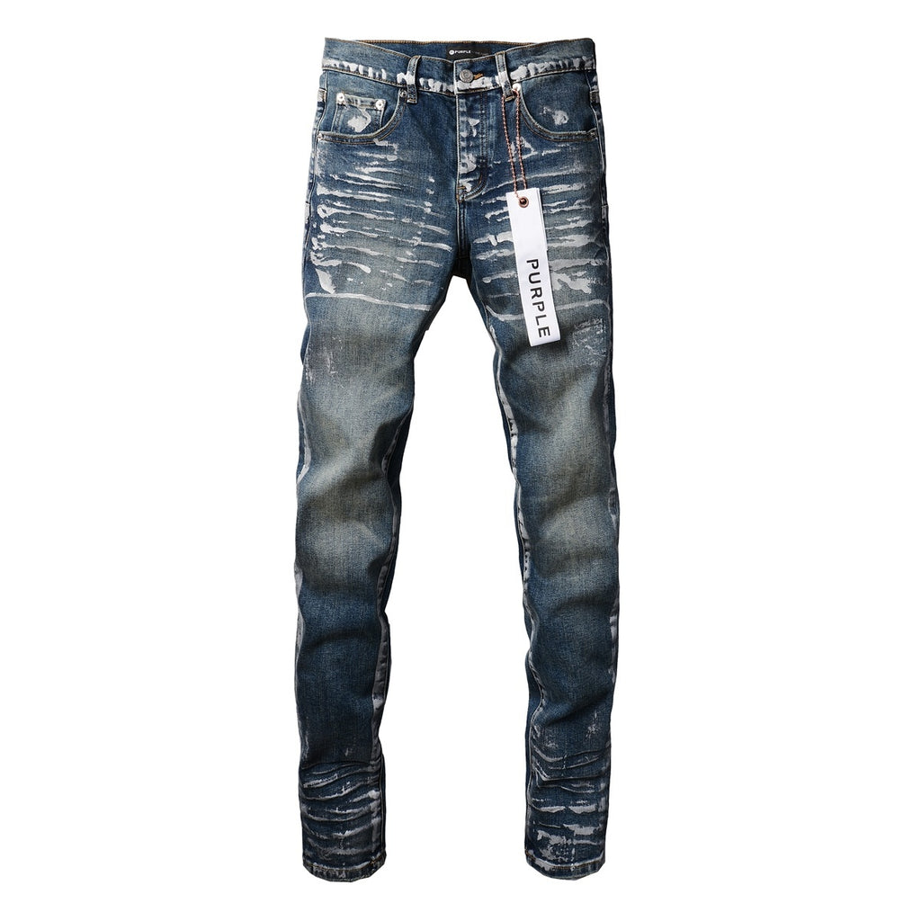 Men's Streetwear Slim Fit Distressed Classical Blue Graffiti Stretch Jeans